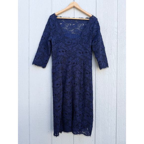 WORTH New York dark navy blue lace 3/4 sleeve knee length cocktail formal dress - Picture 5 of 8